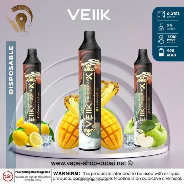 VEIIK Micko MAX Einweg-Vaporizer mit 1500 Zügen 842VL50 - VEIIK e liquid Minzgummi