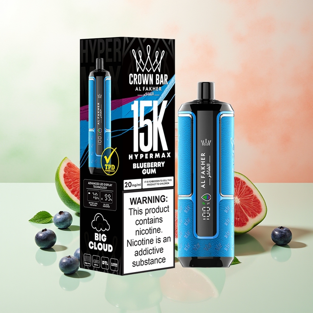 Al Fakher Crown Bar 15K Blaubeerkaugummi Hypermax Wegwerf-Vape-Kit