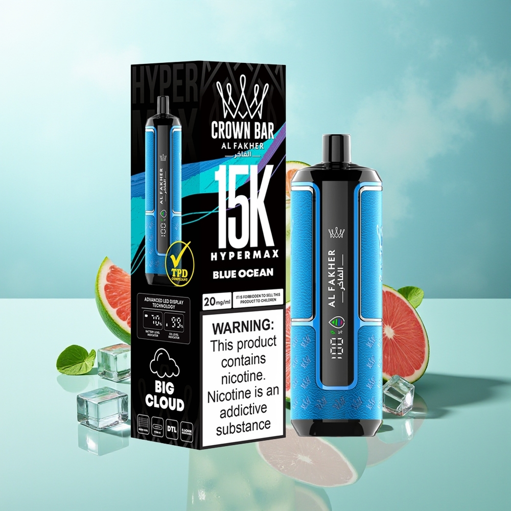 Al Fakher Crown Bar 15K Blauer Ozean Hypermax Wegwerf-Vape-Kit mit 22ml E-Liquid und 600mAh Akku