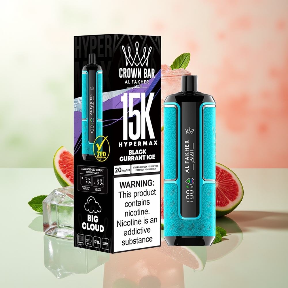 Al Fakher Crown Bar 15K Hypermax Einweg-Vape-Kit Schwarze Johannisbeere Eis