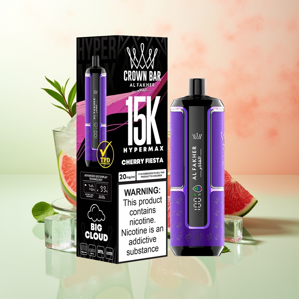 Al Fakher Crown Bar 15K Hypermax Kirschfest Kompakt Leicht 600mAh Typ-C 22ml DTL 6mg