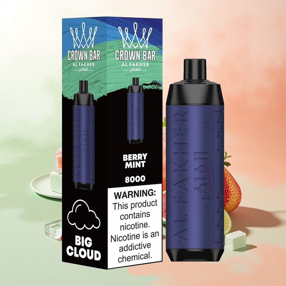 Al Fakher Crown Bar 8000 Kristall Einweg-Vape Beeren-Minze 18ml 5mg 0.6 Ohm USB-C