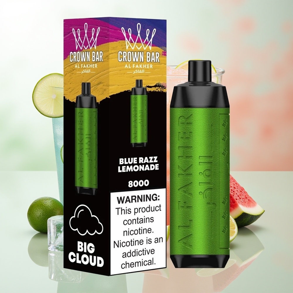 Al Fakher Crown Bar 8000 Kristall Einweg-Vape Blau Himbeere Limonade 18ml 5mg Typ-C 600mAh 0.6 Ohm