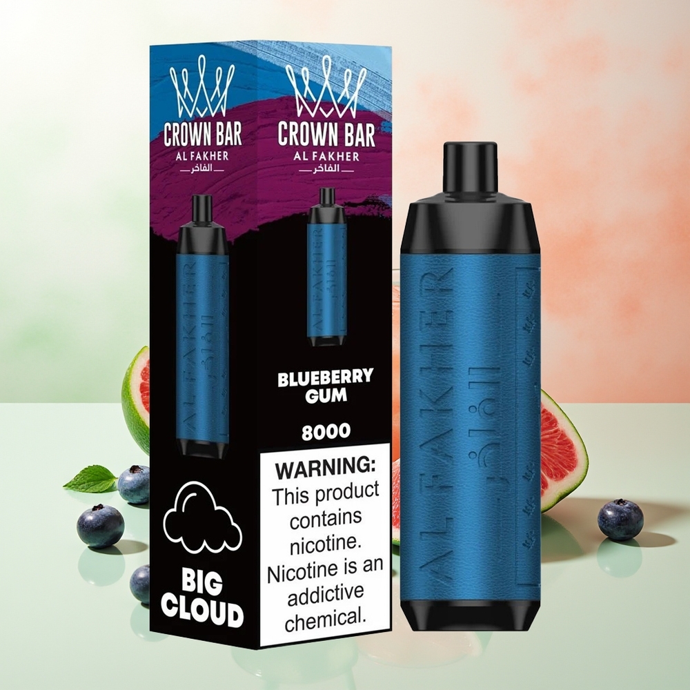 Al Fakher Crown Bar 8000 Kristall Einweg-Vape Blaubeerkaugummi 600mAh 18ml 5mg 0.6Ω