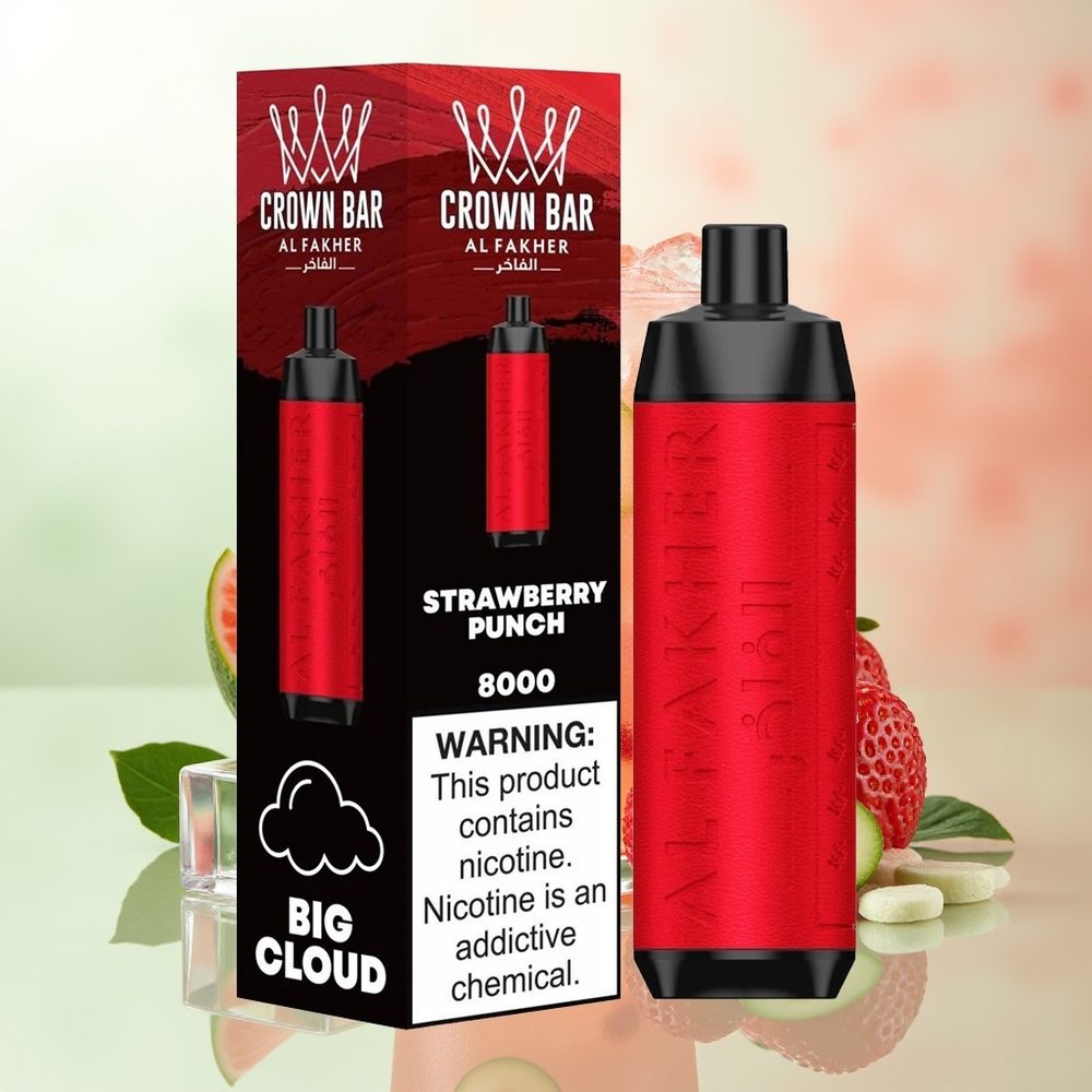 Al Fakher Crown Bar 8000 Kristall Einweg-Vape Erdbeer-Punch 600mAh 18ml 5mg 0.6 Ohm