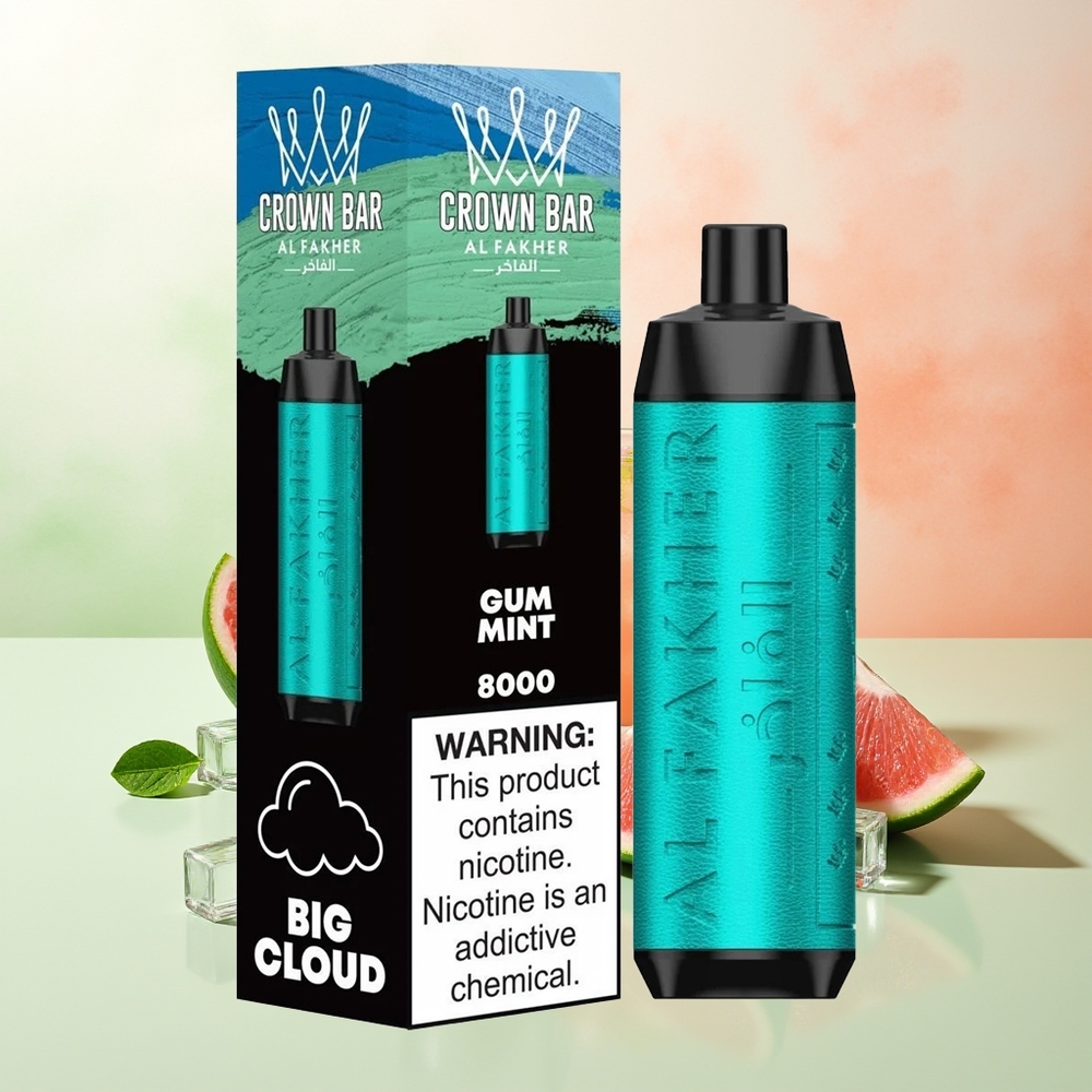 Al Fakher Crown Bar 8000 Kristall Einweg-Vape Kaugummi-Minze 600mAh Typ-C 18ml 5mg 0.6 Ohm