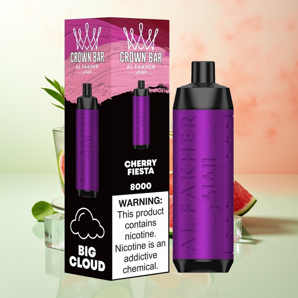 Al Fakher Crown Bar 8000 Kristall Einweg-Vape Kirschfiesta 600mAh Typ-C 18ml 5mg 0.6Ω