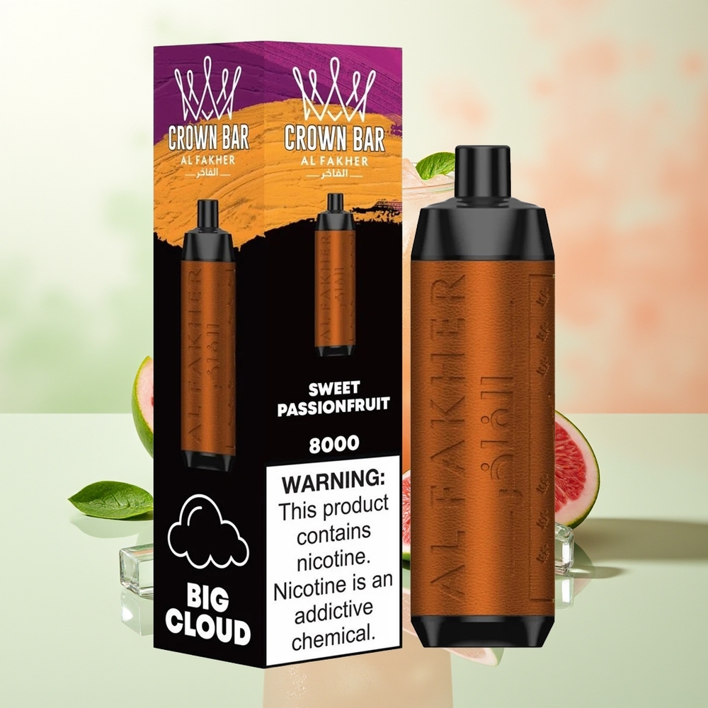 Al Fakher Crown Bar 8000 Kristall Einweg-Vape Süße Passionsfrucht mit 18ml E-Liquid und 5mg Nikotin