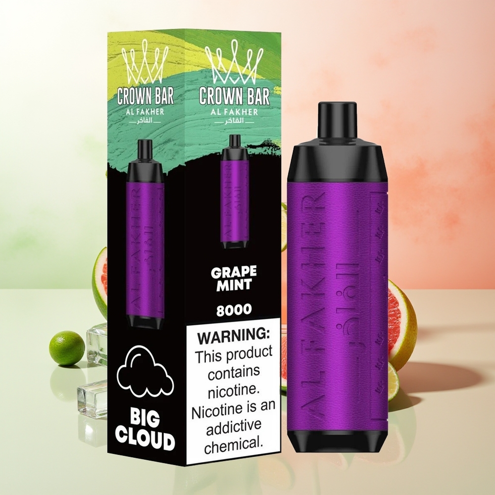 Al Fakher Crown Bar 8000 Kristall Wegwerf-Vape Traube Minze 18ml 5mg 8000 Züge Typ-C 600mAh 0.6 Ohm