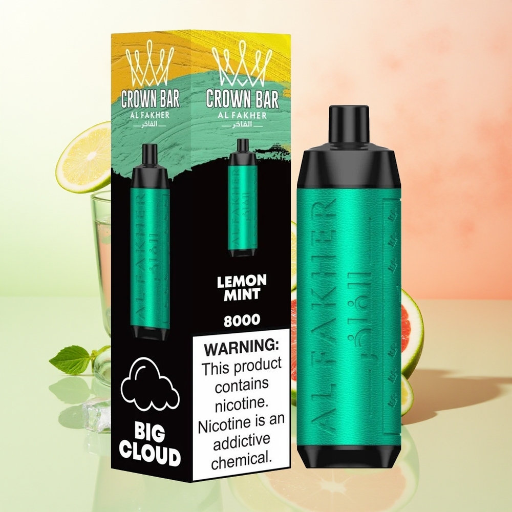 Al Fakher Crown Bar 8000 Zitrone Minze Kristall Einweg-Vape mit 18ml E-Liquid und USB-C-Ladung