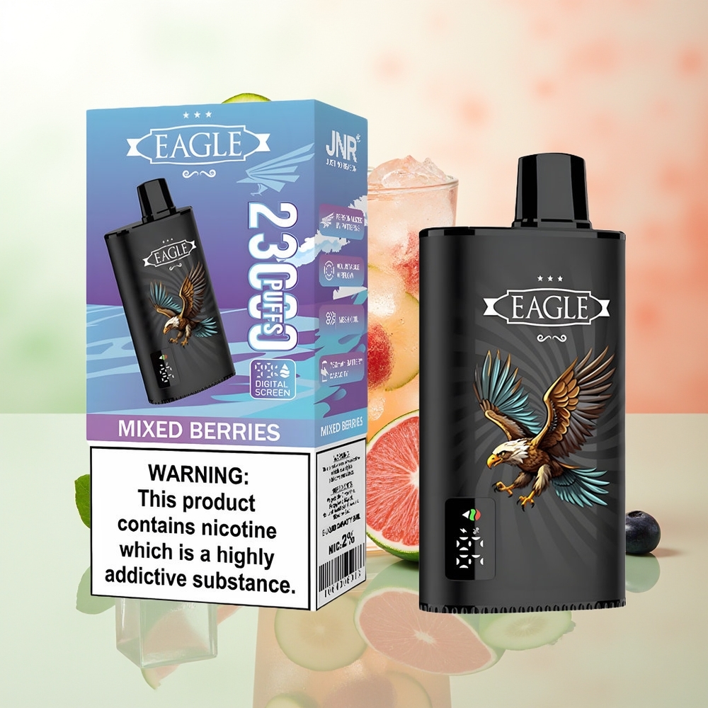 JNR EAGLE Smart 23000 Puffs Beerenmix Digital Bildschirm 1.0ohm Mesh Coil Einstellbarer Luftstrom 750mAh Akku Typ-C Ladeanschluss 25ml E-Liquid