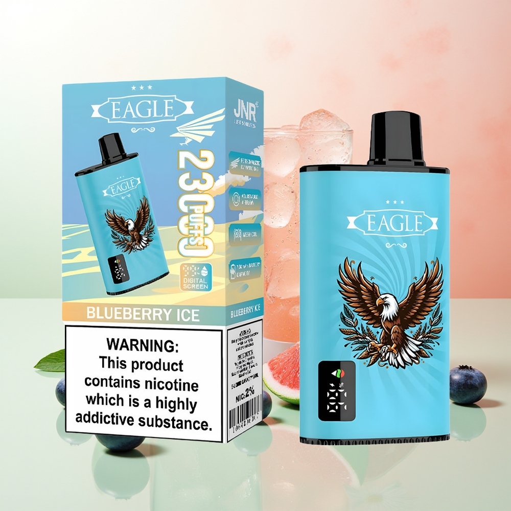 JNR EAGLE Smart 23000 Puffs Digitale Anzeige 1.0ohm Mesh Coil Verstellbare Luftzufuhr 750mAh Typ-C 25ml Heidelbeer-Eis