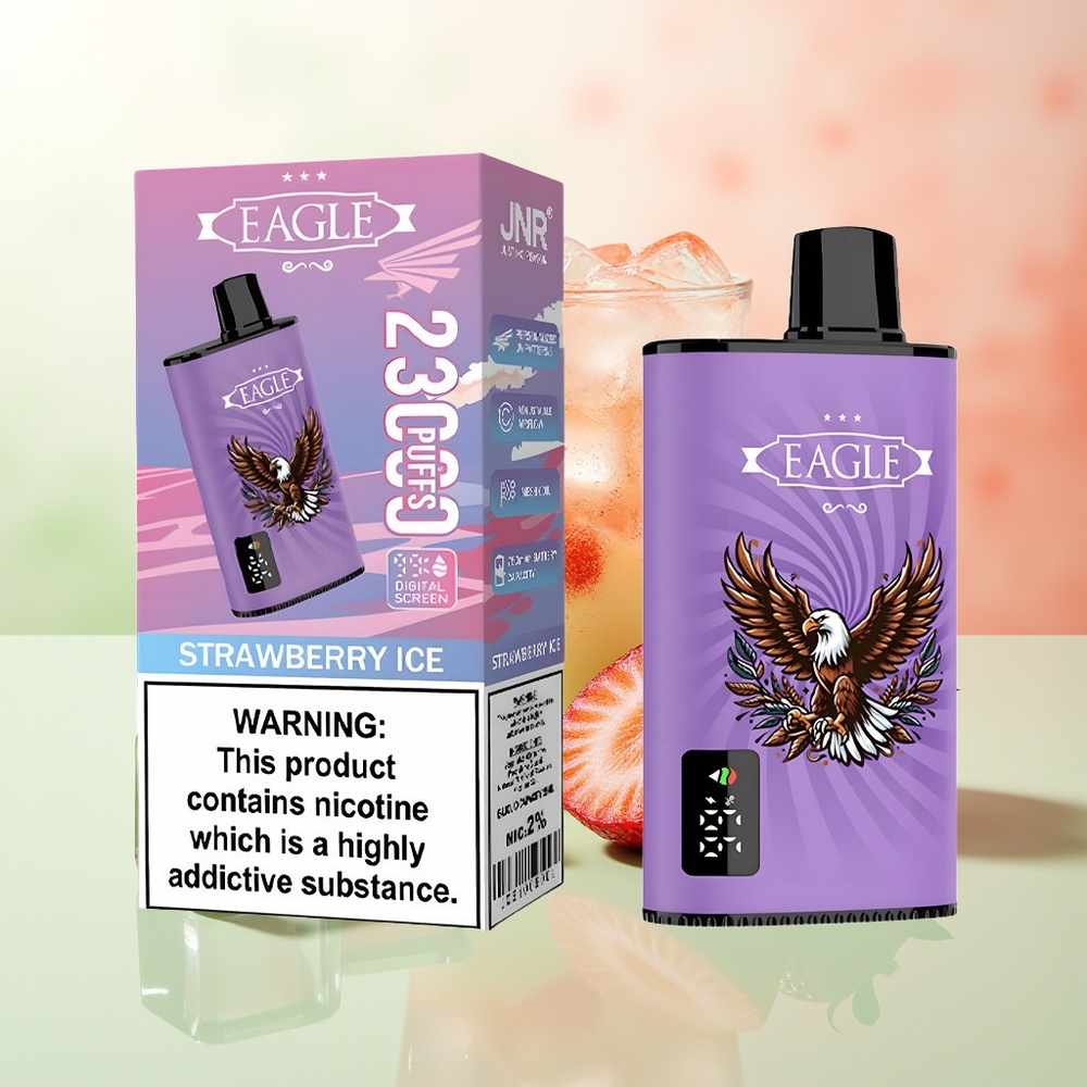 JNR EAGLE Smart 23000 Züge Erdbeer-Eis Digital Bildschirm 1.0ohm Mesh Coil Einstellbare Luftströmung 750mAh Typ-C 25ml