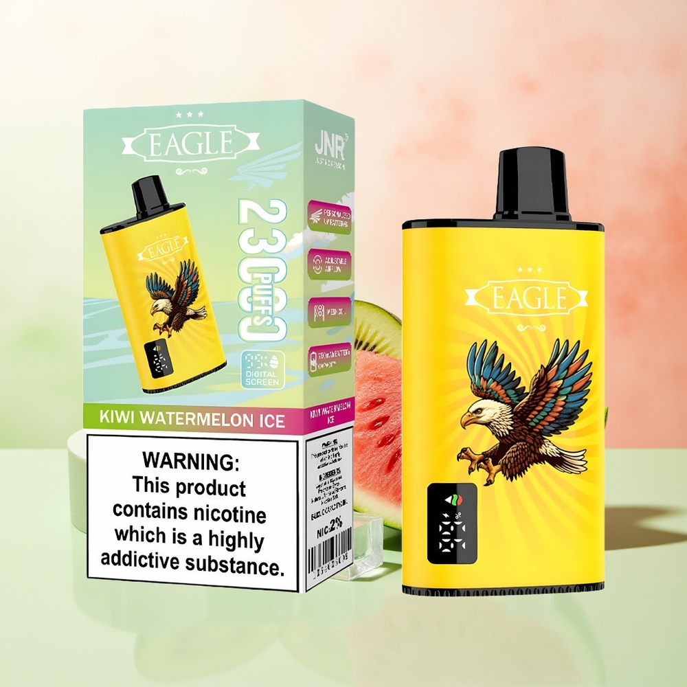 JNR EAGLE Smart 23000 Züge Kiwi Wassermelone Eis Digital Bildschirm 1.0ohm Mesh Coil Einstellbare Luftzufuhr 750mAh Akku Typ-C Ladeanschluss 25ml E-Liquid Kapazität 2% Nikotin