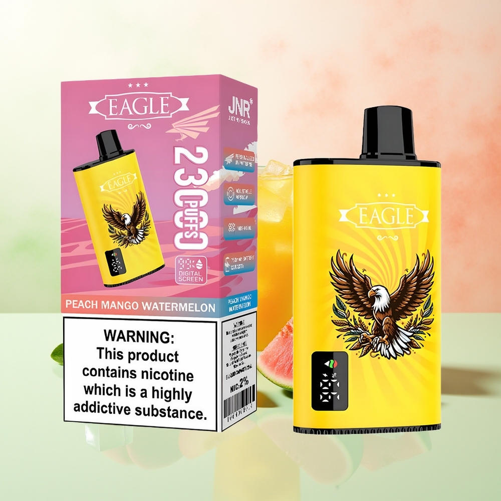 JNR EAGLE Smart 23000 Züge Pfirsich Mango Wassermelone Digitales Display 1.0ohm Mesh Coil Einstellbarer Luftstrom 750mAh Typ-C Ladeanschluss 25ml E-Liquid 2% Nikotin