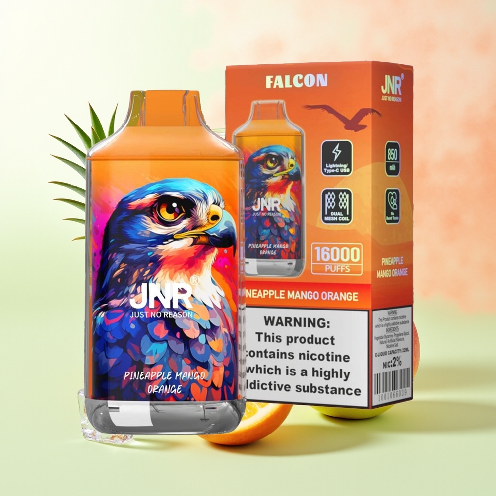 JNR Falcon 16000 Züge Ananas Mango Orange 850mAh 22ml Dual Mesh Coil Typ C & Lightning Smart LED Display 0% 2%