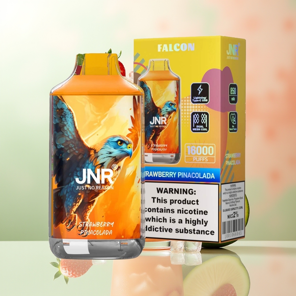 JNR Falcon 16000 Züge Erdbeer Pina Colada 850 mAh 22ml Dual Mesh Coil Typ C & Lightning Smart LED Display 0% 2%