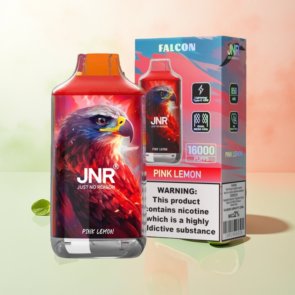 JNR Falcon 16000 Züge Rosa Zitrone 850mAh 22ml Dual Mesh Coil Typ C & Lightning Smart LED 0% 2%