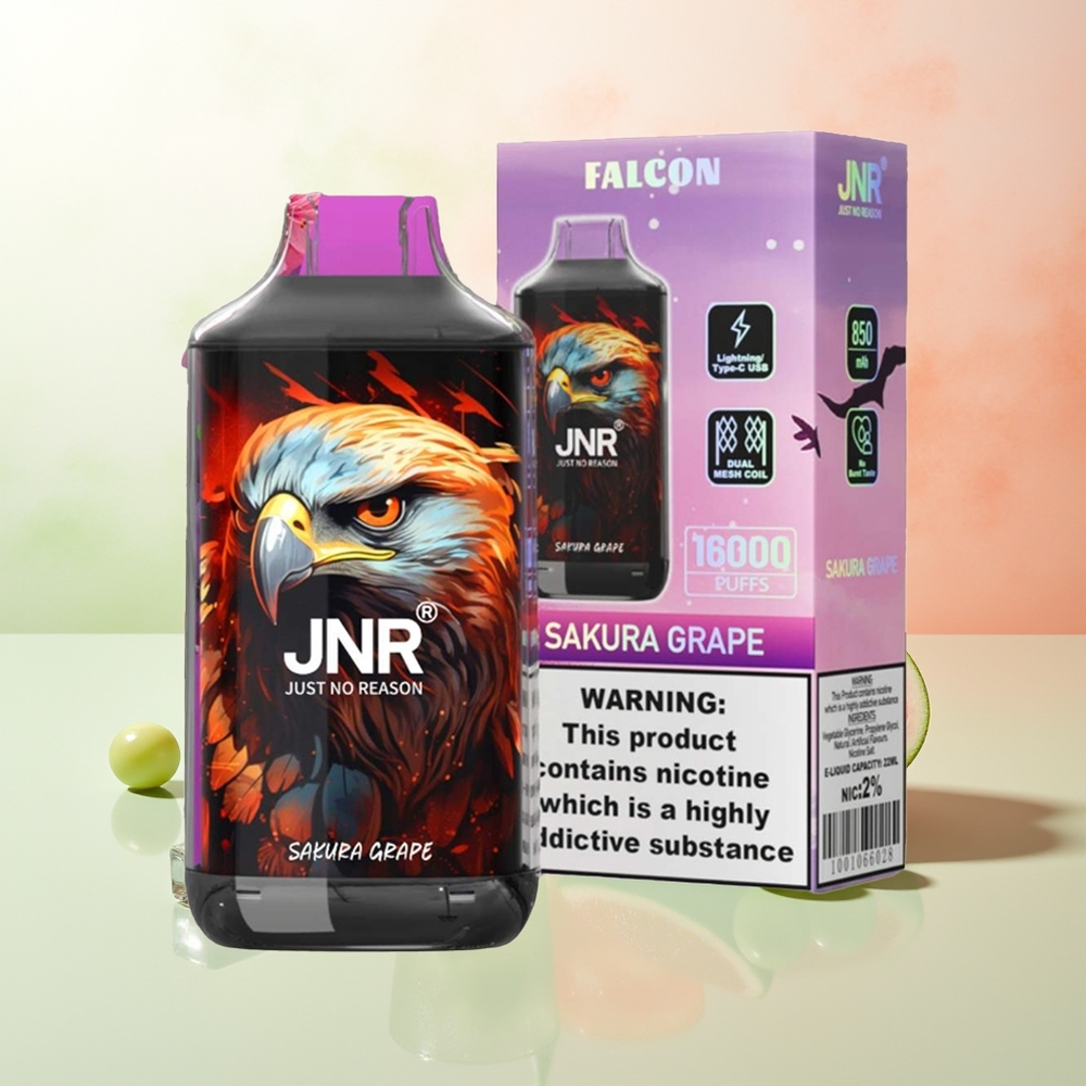 JNR Falcon 16000 Züge Sakura Traube 850mAh 22ml Dual Mesh Typ C LED 0% 2%
