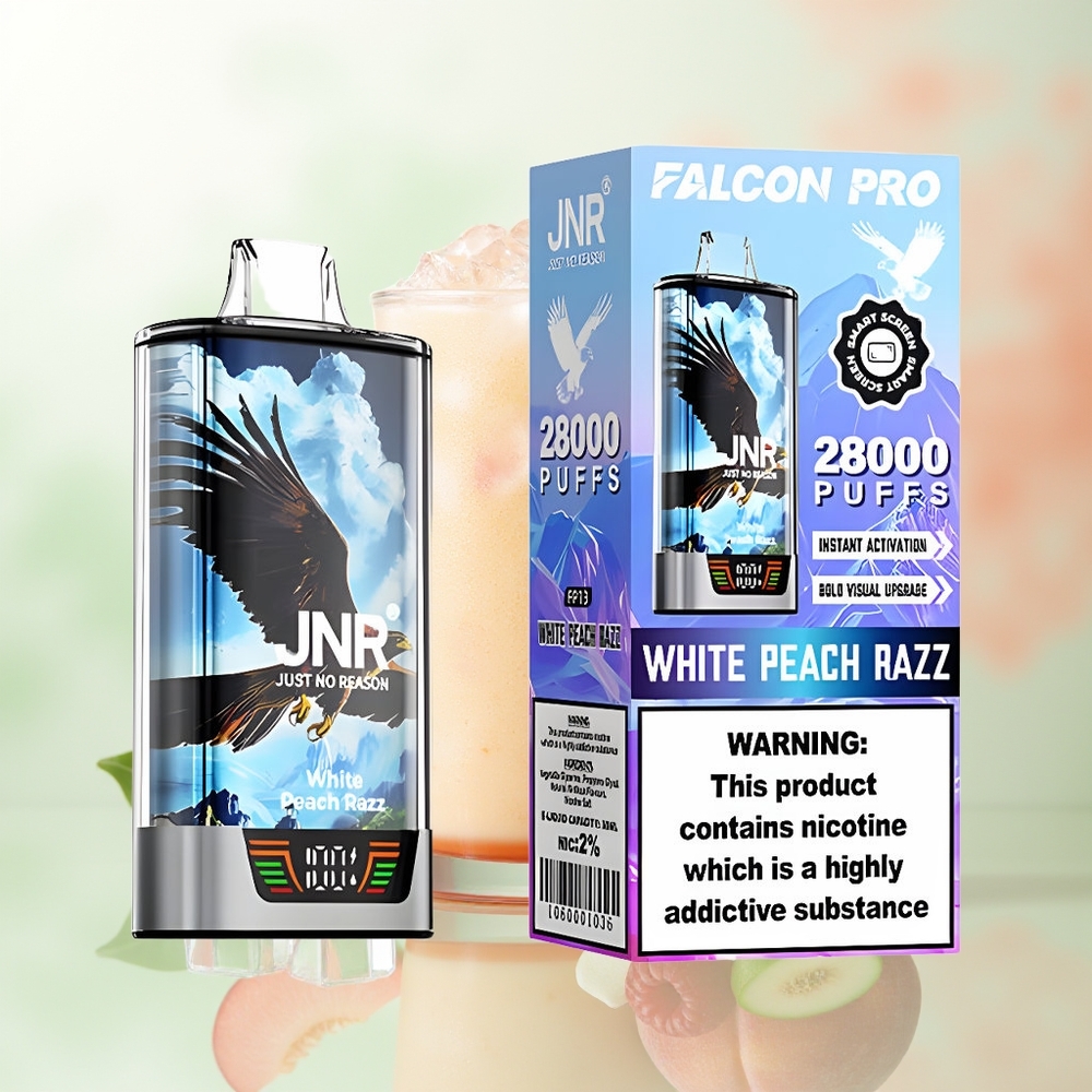 JNR Falcon Pro 28000 Weißer Pfirsich Himbeere 30ml 950mAh Dual Mesh Smart Display USB-C MTL