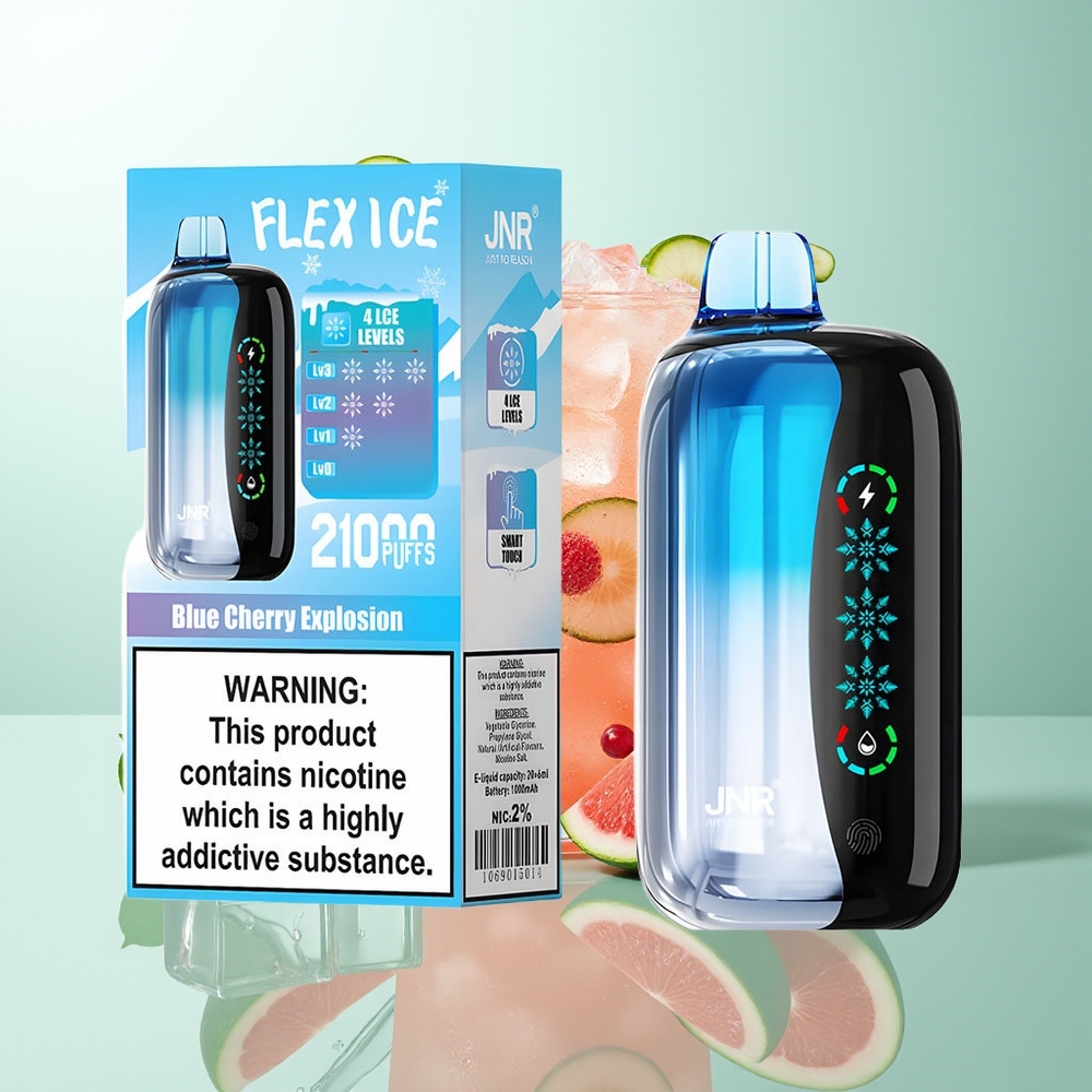 JNR Flex Ice 21000 Züge Blau-Kirsche-Explosion Eislösbar 26ml Berührungsbildschirm Dual-Mesh Typ-C