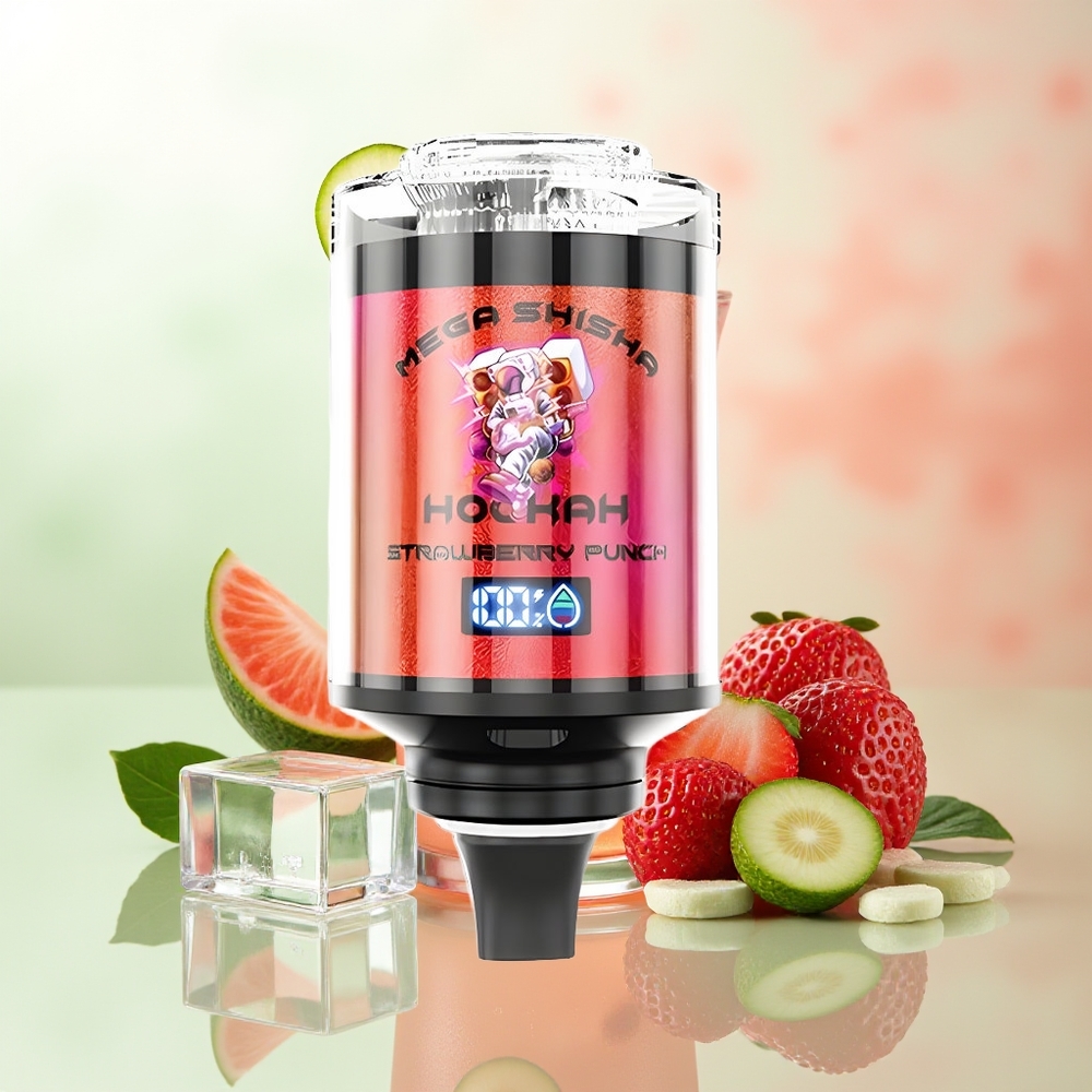 JNR Mega Shisha Hookah 100K Desktop Kompatibilität Erdbeer Punch 70.2mmx270mmx143.2mm 100000 Züge 60ml e-Liquid 2200mAh Akku Typ-C