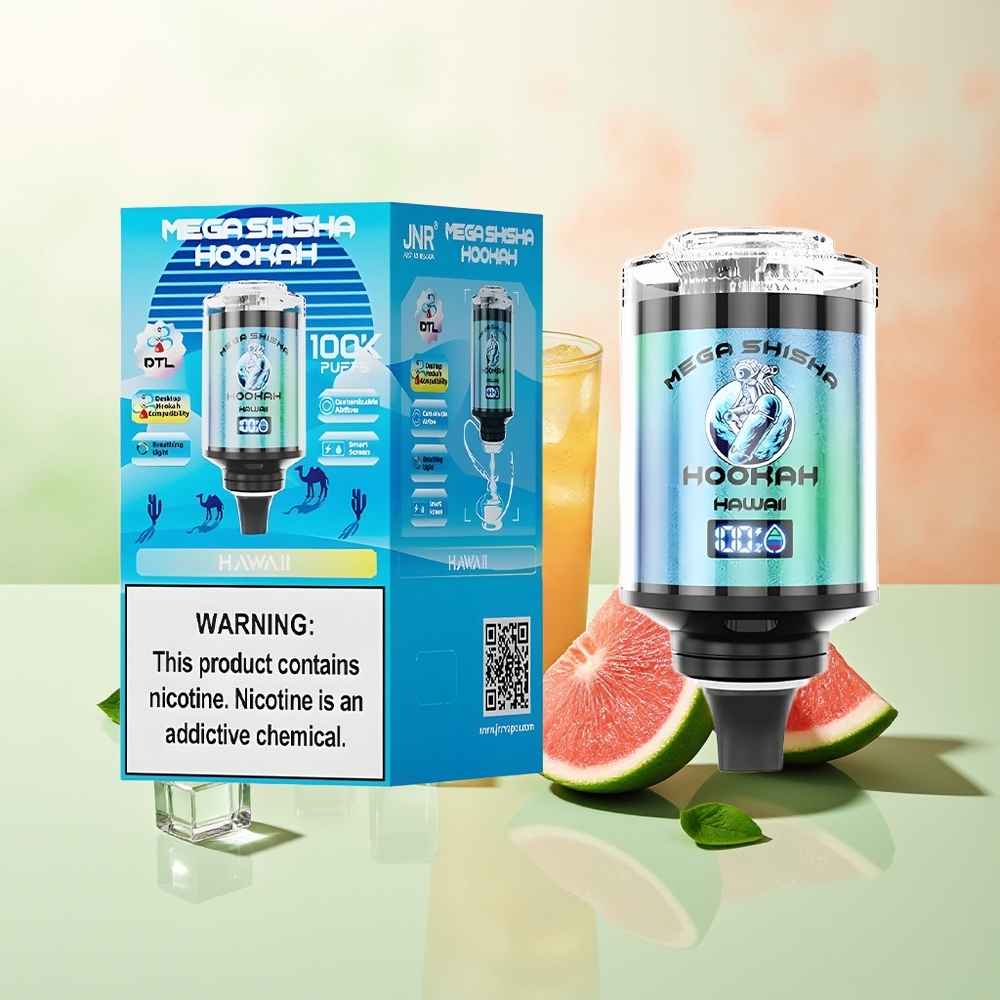 JNR Mega Shisha Hookah 100K Desktop Kompatibilität Hawaii 70.2mm 100K 60ml 2200mAh Typ-C Atemlicht Interaktiver Smart-Bildschirm Einstellbare Luftströmung 2% Nikotin