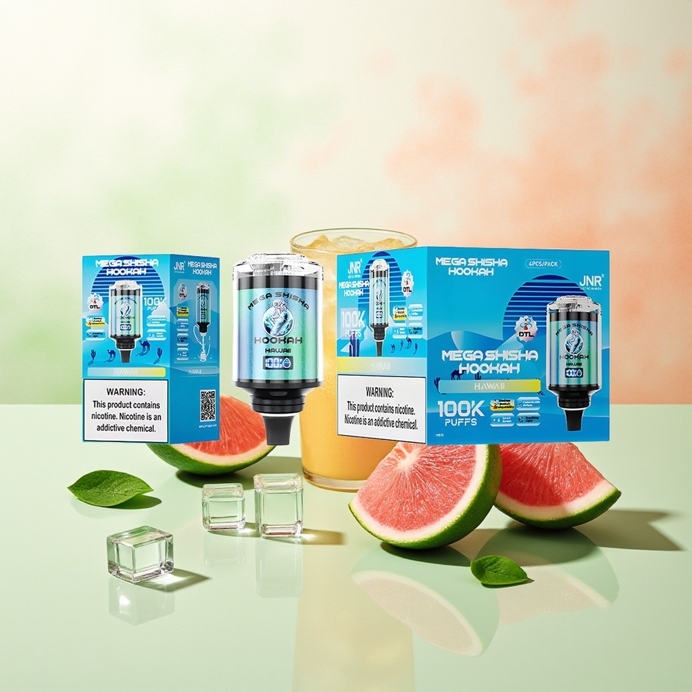 JNR Mega Shisha Hookah 100K Desktop Kompatibilität Hawaii 70.2mm 100K 60ml 2200mAh Typ-C Atemlicht Interaktiver Smart-Bildschirm Einstellbare Luftströmung 2% Nikotin
