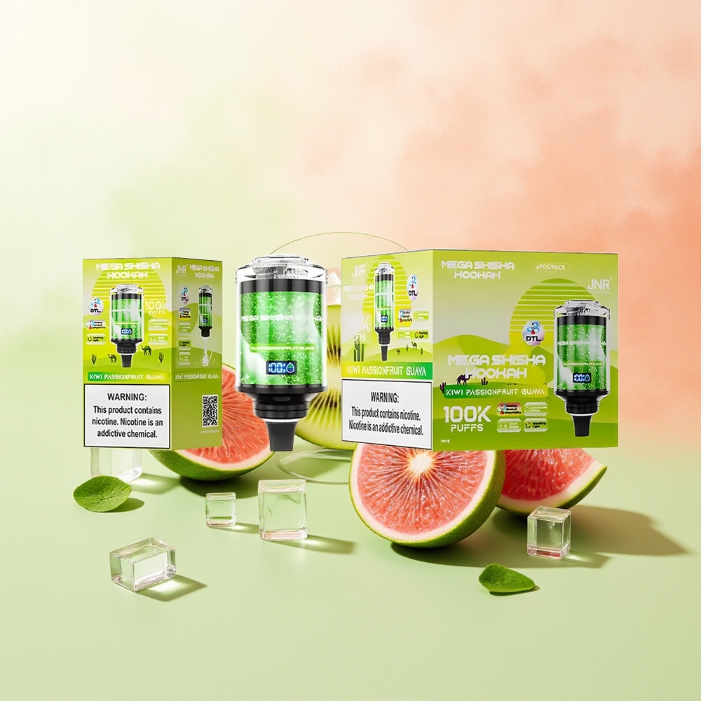 JNR Mega Shisha Hookah 100K Kiwi Passionsfrucht Guave Desktop Kompatibel Interaktives Smart Display 2200mAh Typ-C Schnellladung