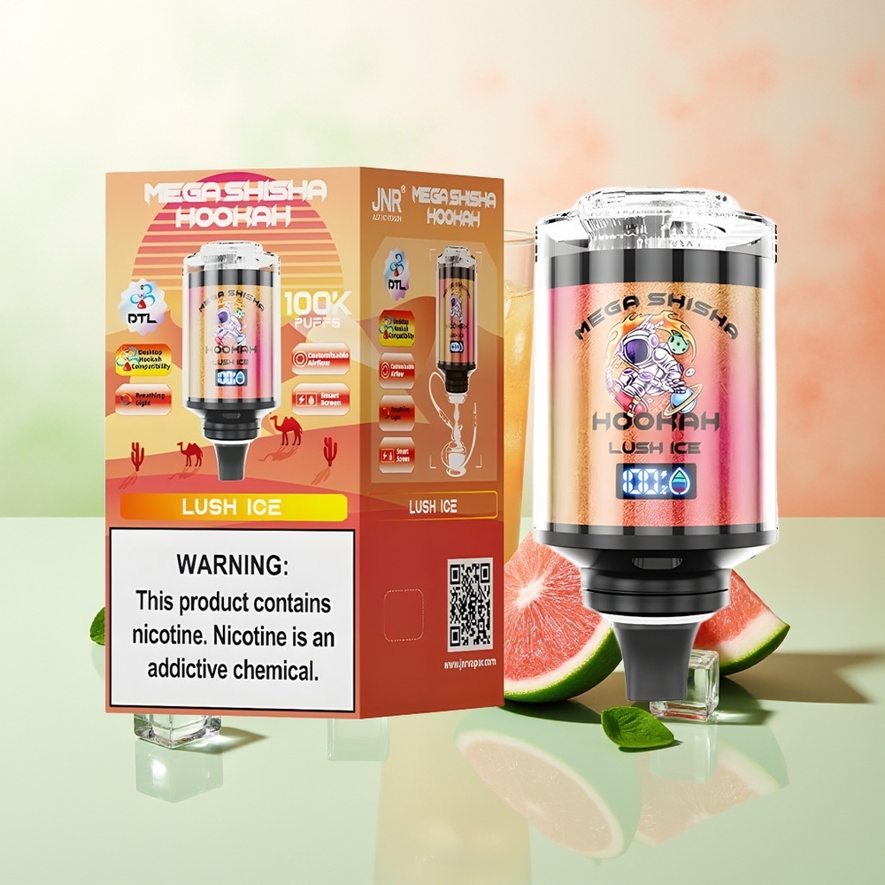 JNR Mega Shisha Hookah 100K Lush Eis Desktop Kompatibel Interaktives Smart Display Atmungsaktiv