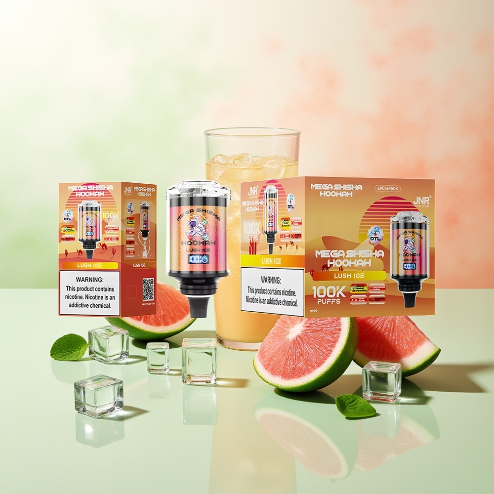 JNR Mega Shisha Hookah 100K Lush Eis Desktop Kompatibel Interaktives Smart Display Atmungsaktiv