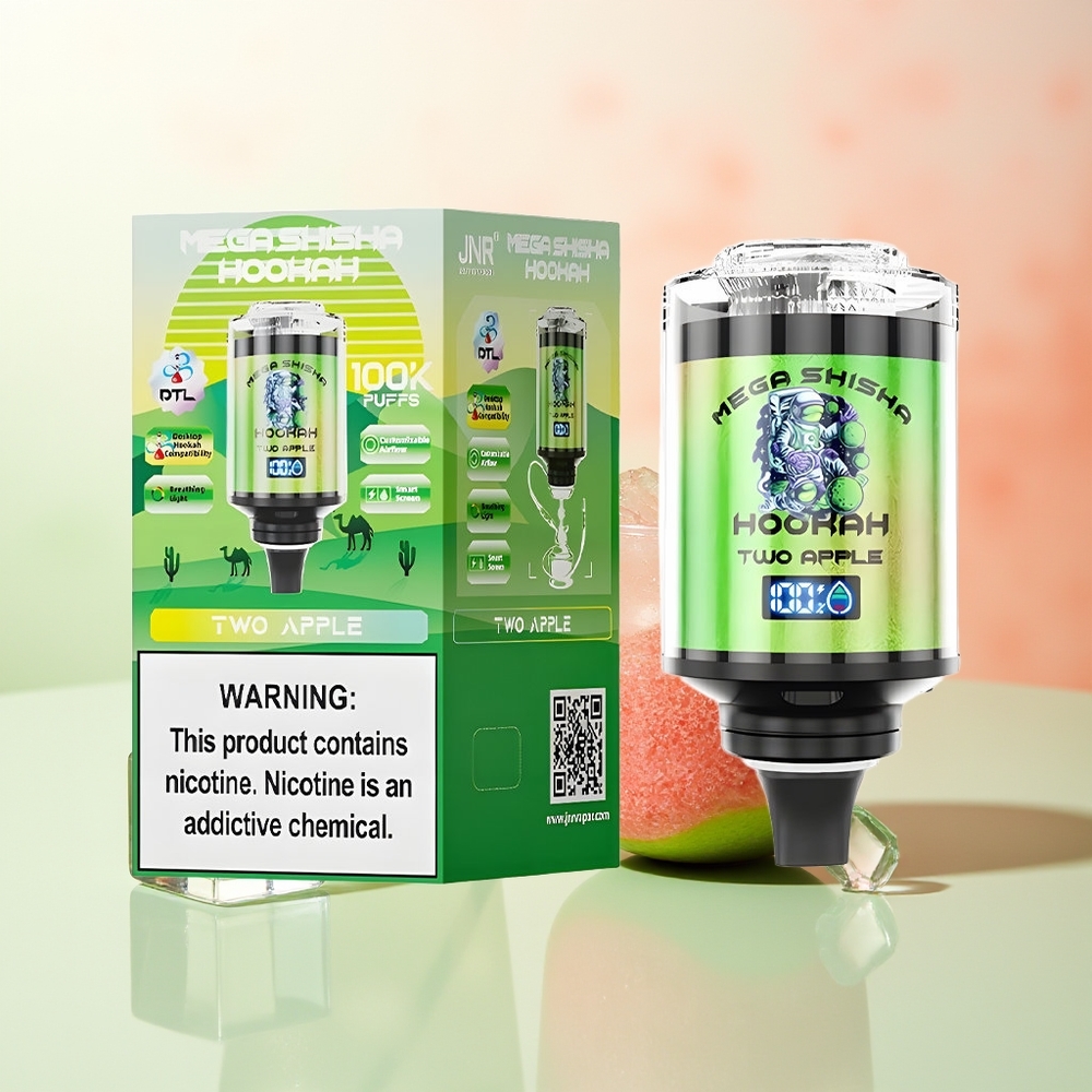 JNR Mega Shisha Hookah 100K Zwei Apfel 70.2mmx270mmx143.2mm 2200mAh Typ-C Interaktives Smart Display Einstellbarer Luftstrom
