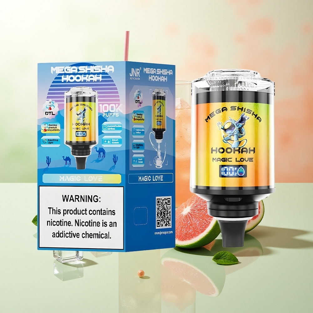 JNR Mega Shisha Hookah 100K Zwei Prozent Typ-C Schnellladung Atmungsaktives Licht Interaktiver Intelligenter Bildschirm Verstellbare Luftzufuhr