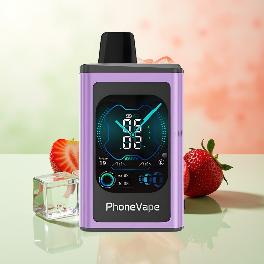 JNR PhoneVape 30000 Züge Erdbeer-Eis Typ-C Aufladbar Turbo Modus Einstellbare Luftzufuhr App-Gesteuert Anruf und SMS Vollbildschirm