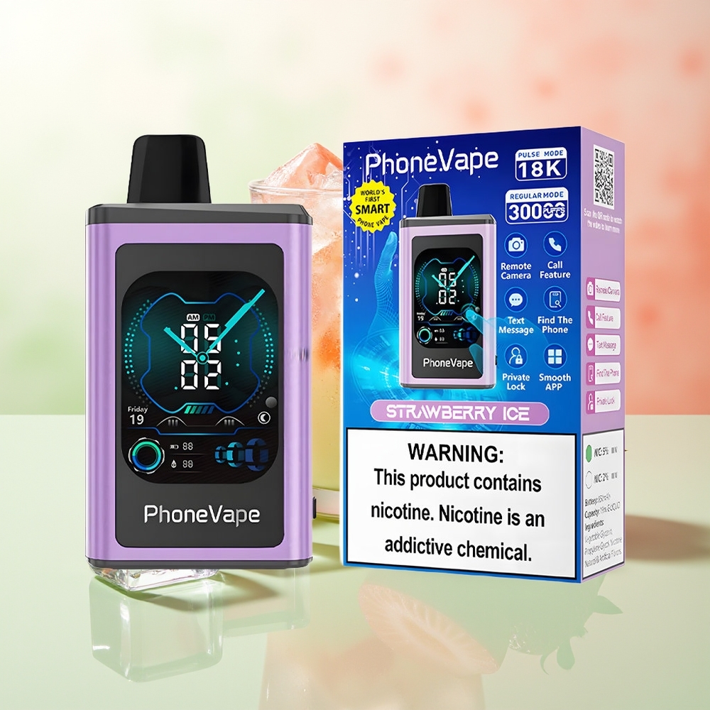 JNR PhoneVape 30000 Züge Erdbeer-Eis Typ-C Aufladbar Turbo Modus Einstellbare Luftzufuhr App-Gesteuert Anruf und SMS Vollbildschirm