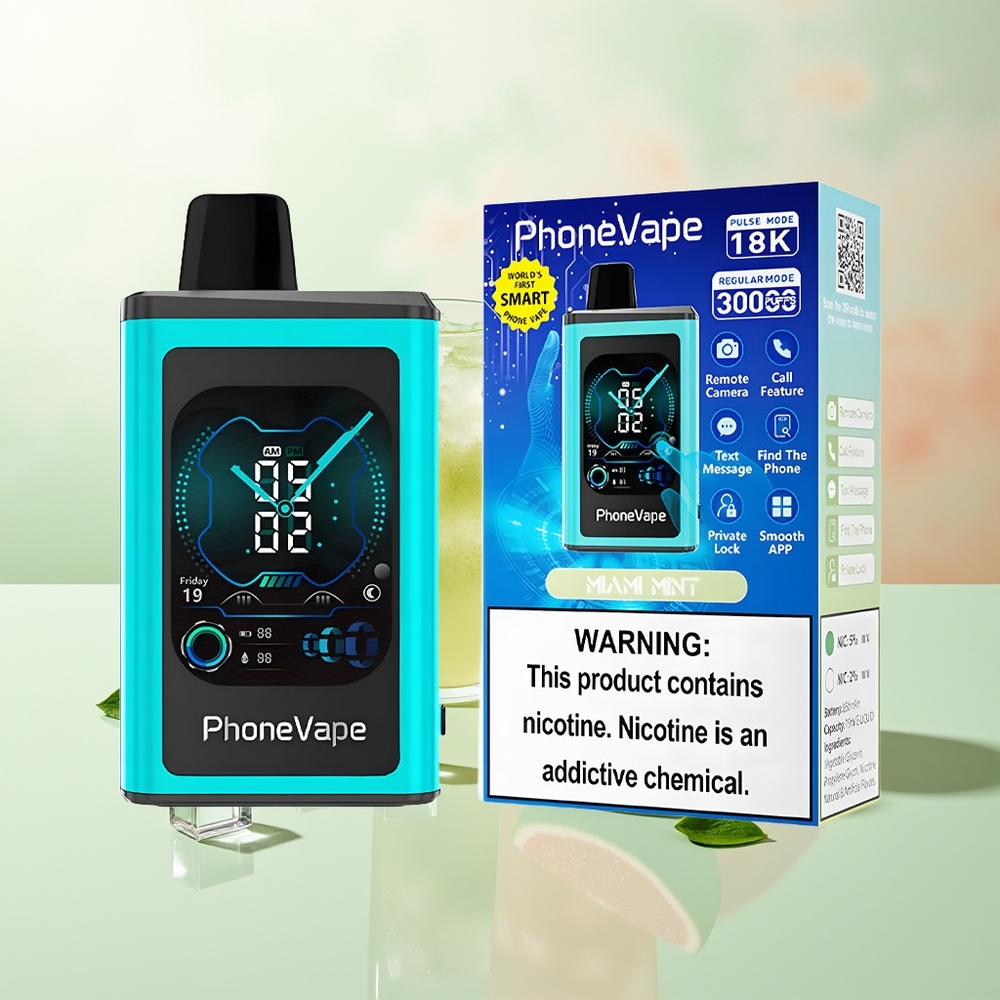 JNR PhoneVape 30000 Züge Miami Minze Typ-C Aufladbar Turbo App-Gesteuert Vollbildschirm