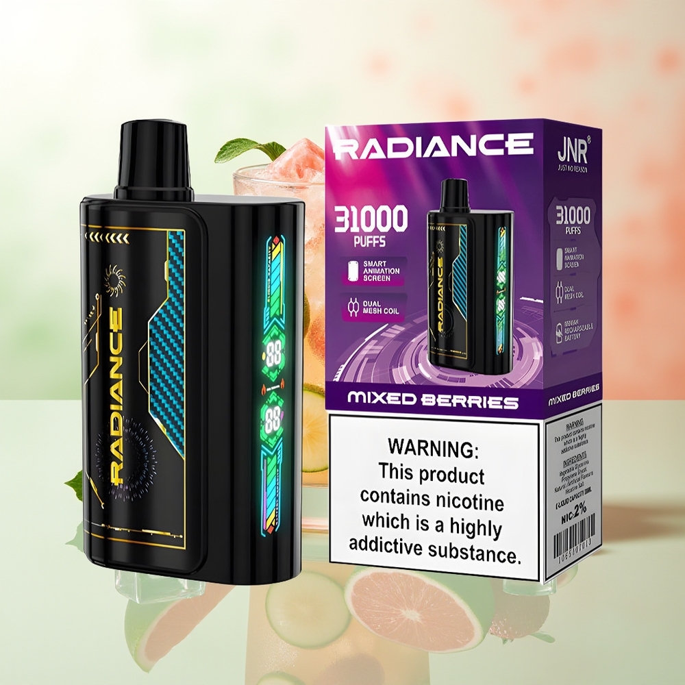 JNR Radiance 31000 Züge Mischbeeren Einweg-Vape Typ-C Dual Mesh Coil 28ml 2% Nikotin