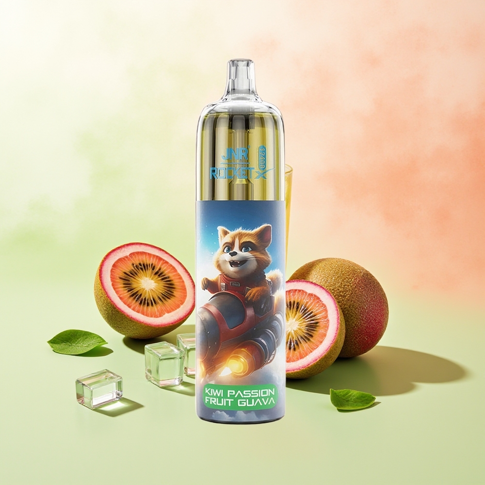 JNR Rocket-X 12400 Puffs Kiwi Passionsfrucht Guave mit RGB-Lichtern, 1,2ohm Mesh Coil, 850mAh Akku, 25ml e-Liquid, Typ-C Schnellladung & verstellbarem Luftstrom