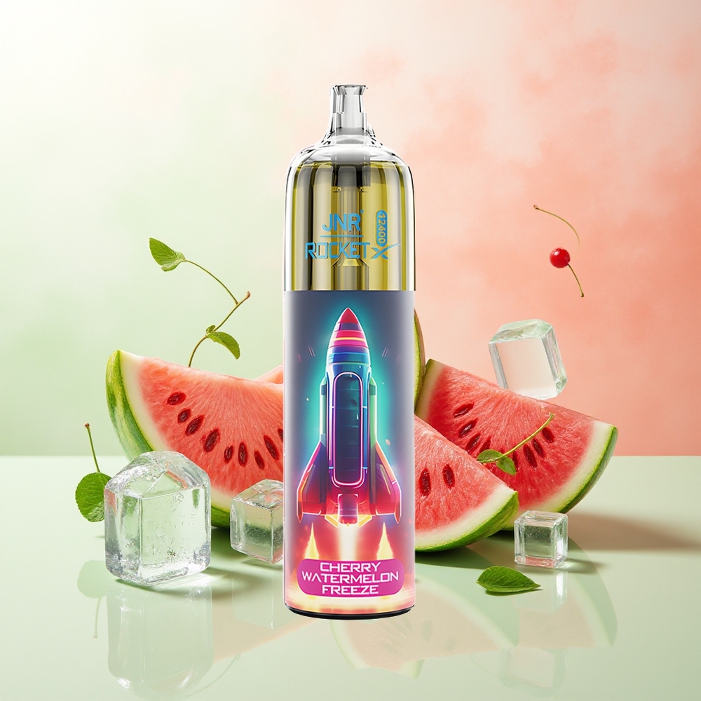 JNR Rocket-X 12400 Züge Kirsch-Wassermelonen-Eis RGB Licht Einstellbarer Luftstrom 1,2 Ohm Mesh Coil 850mAh Typ-C Schnellladung 25ml E-Liquid