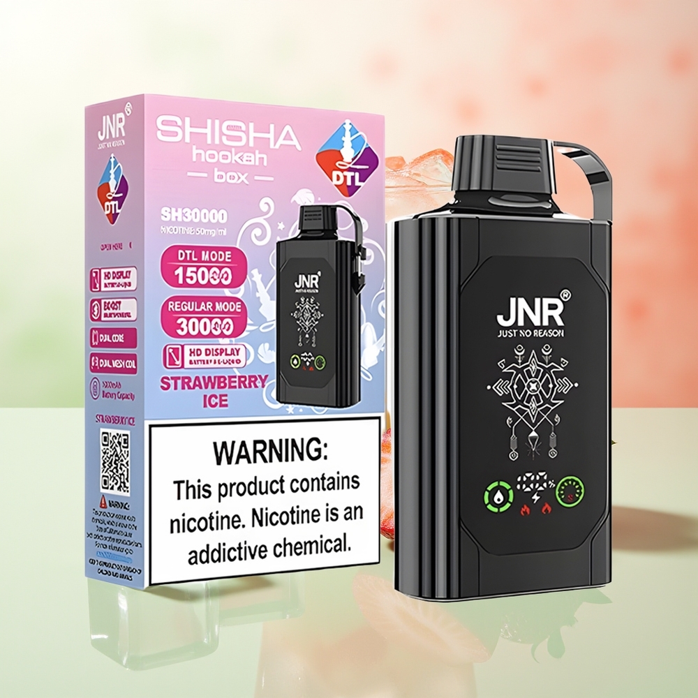JNR Shisha Hookah Box 20500 Züge Erdbeer-Eis HD Display 1000mAh 25ml Dual Mesh Coil Dual Core Typ-C Schnellladung 0%2%5%