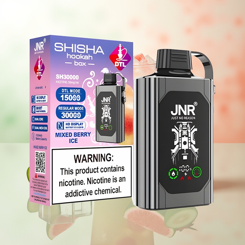 JNR Shisha Hookah Box 20500 Züge Mischbeere Eis HD Display 1000mAh 25ml Dual Mesh Coil & Dual Core Type-C Quick Charge 0% 2% 5%