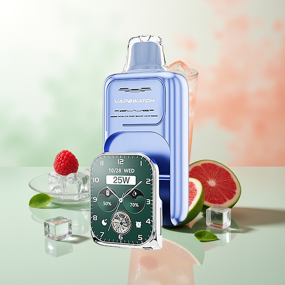JNR VapeWatch 30000 Züge Blauer Himbeer-Eis Typ-C Schnellladung Dual Mesh Coil 19mL 5% Nikotin 1000mAh