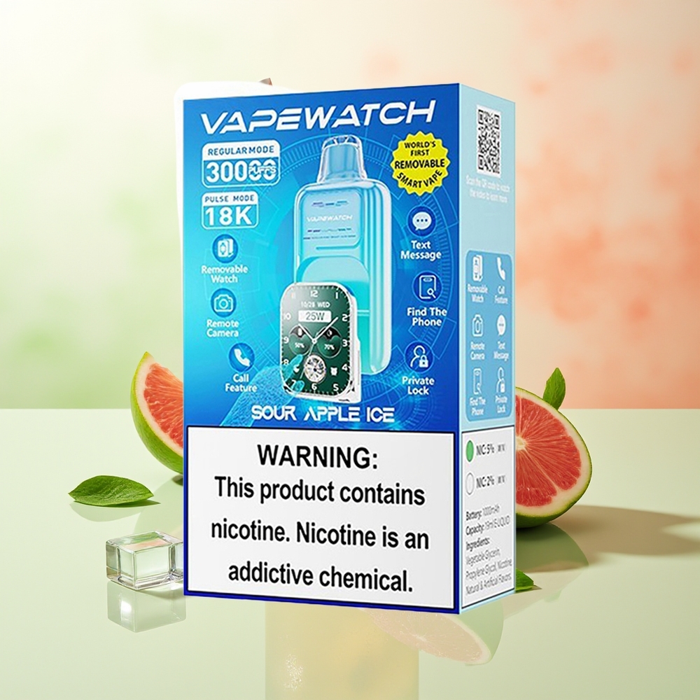 JNR VapeWatch 30000 Züge Dual Mesh Coil 19mL 5% Nikotin Typ-C Schnellladung Sauer Apfel Eis