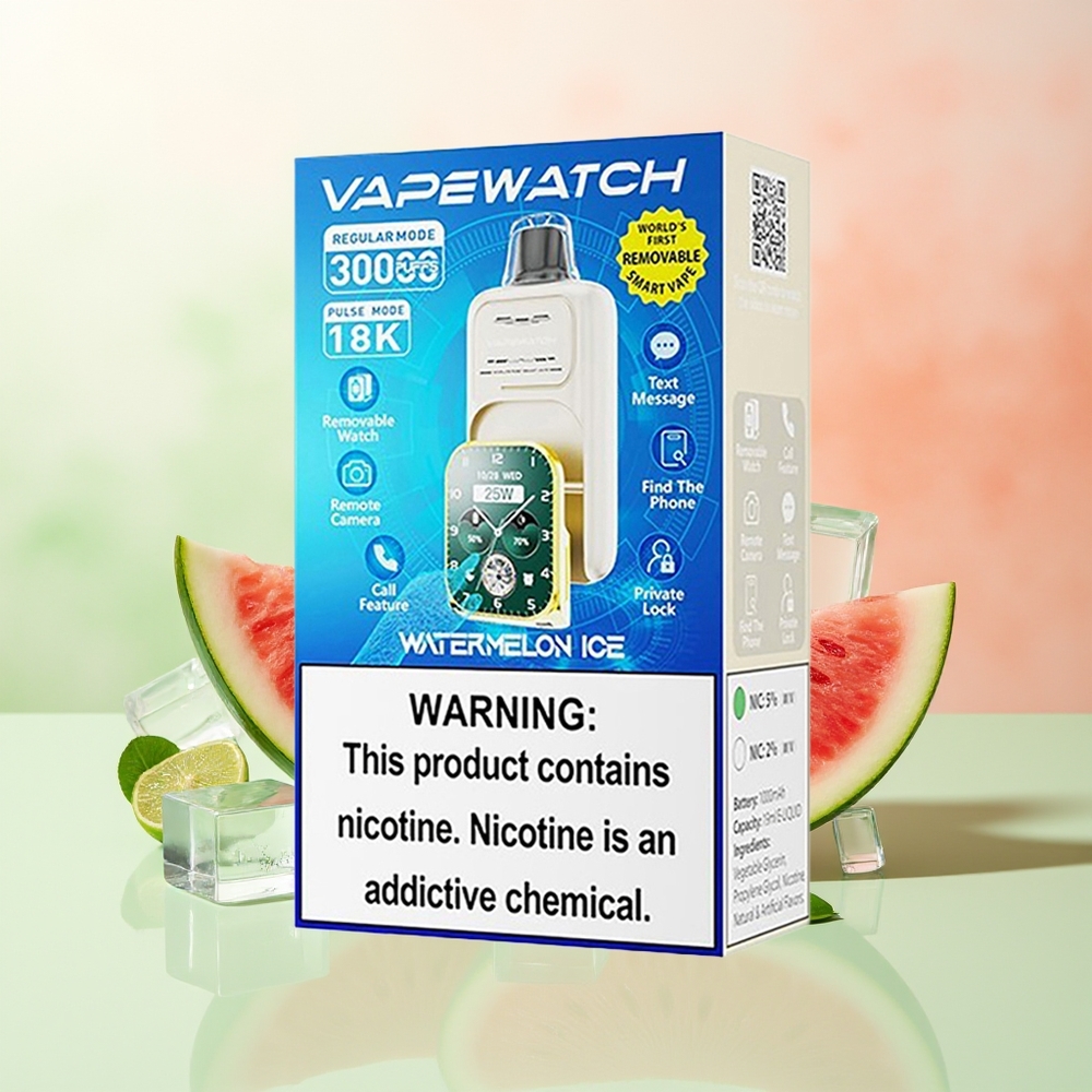 JNR VapeWatch 30000 Züge Wassermelone-Eis Dual Mesh Coil Type-C Schnellladung 19mL 5% Nikotin