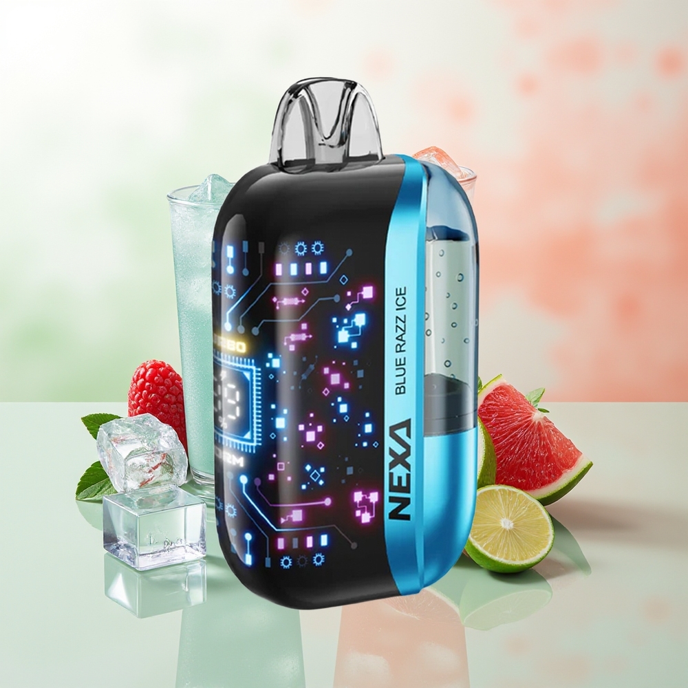 NEXA Ultra 50000 Züge Blaue Himbeere Eis 20ml 800mAh 5% Typ-C 0,9 Ohm Dual Mesh 3D Display
