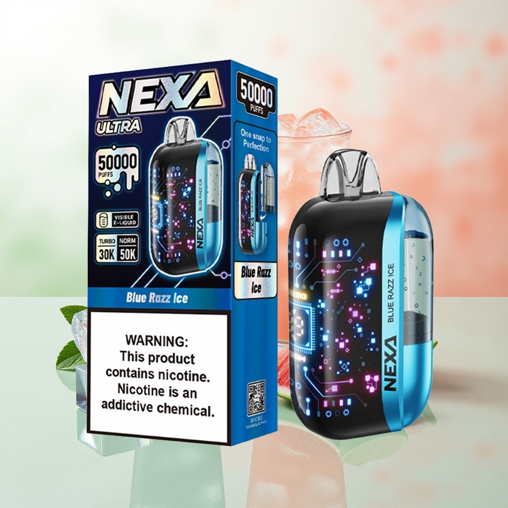 NEXA Ultra 50000 Züge Blaue Himbeere Eis 20ml 800mAh 5% Typ-C 0,9 Ohm Dual Mesh 3D Display