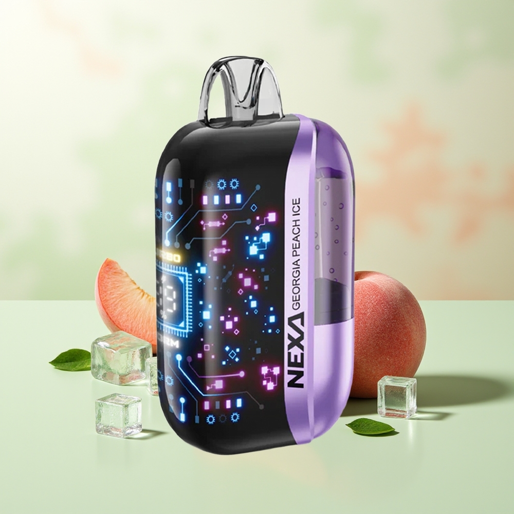 NEXA Ultra 50000 Züge Georgia Pfirsich Eis 20ml 800mAh 5% Nikotin 0,9ohm Dual Mesh Typ-C Ladung 3D gebogene Anzeige