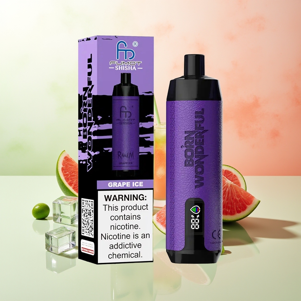 RandM Fumot Shisha 10000 Züge Grape Ice LED Typ-C 18ml 850mAh 0,6 Ohm Mesh 0,5% Nikotin