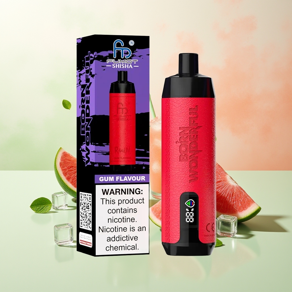 RandM Fumot Shisha 10000 Züge Kaugummi-Geschmack LED Typ-C 18ml 850mAh 0,6ohm Mesh 0,5% Nikotin