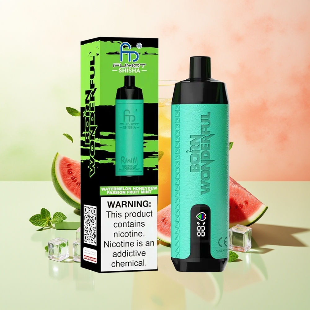RandM Fumot Shisha 10000 Züge Wassermelone Honigmelone Maracuja Minze LED Typ-C 18ml 850mAh 0,6ohm Mesh 0,5% Nikotin
